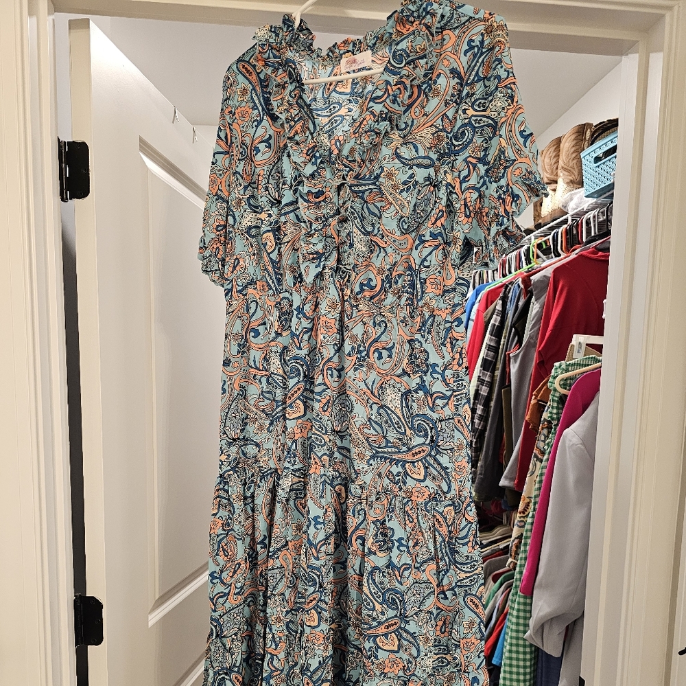 Crepe mertle large dress blue paisley